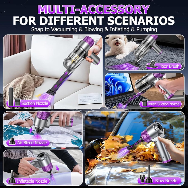 EYYA Handheld Car Vacuum Cleaner Cordless, 16000PA Powerful Hand Held Vacuum Cordless Rechargeable, 4-in-1 Portable Mini Vacuum & Air Duster with Multi-Nozzles and LED Light for Car Home Office - Image 4